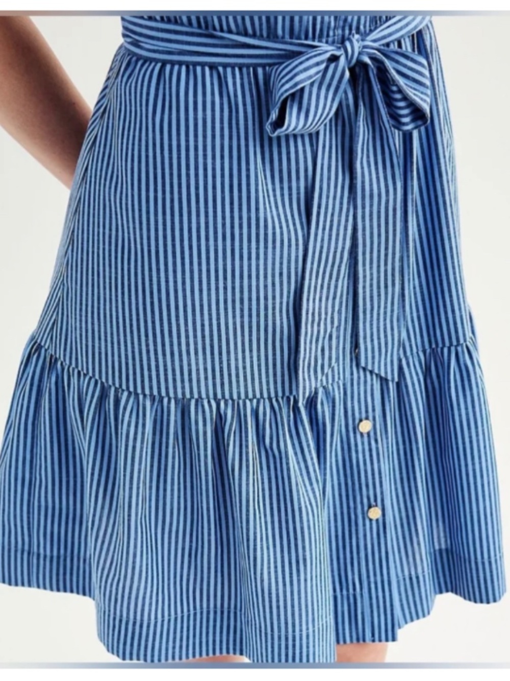 Draper James Blue and White Striped Midi Shirt Dress with Tie Waist - Picture 4 of 11